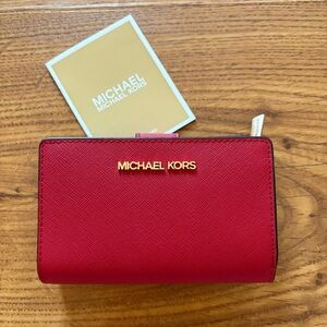 Michael Kors Red Medium Crossgrain Compact Wallet